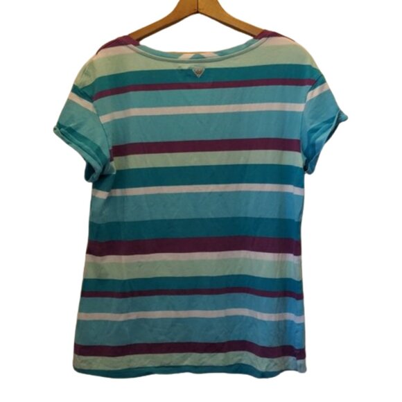Columbia PFG Omni Wick Women's Size XL Striped Short Sleeve Popover Top - Picture 7 of 13